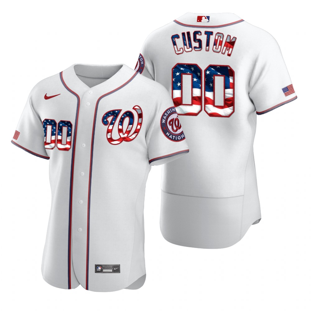 Washington Nationals Custom Men Nike White Fluttering USA Flag Limited Edition Authentic MLB Jersey